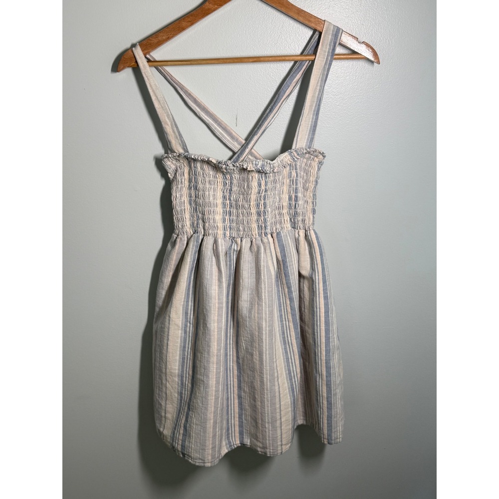 American Eagle Striped Smocked Mini Dress Blue Pink White Cross Back Small